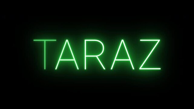 Flickering neon green glowing taraz sign animated on black background.