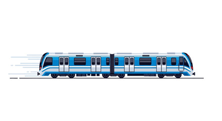 Modern Blue Subway Train in Motion on Tracks. © Haroh