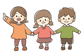 手を繋ぐ子供たちのイラスト