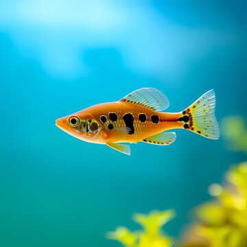 Dwarf rasbora Freshwater fish in the nature aquarium, is often as often referred as Boraras maculatus. Animal aquascaping photography with a focus gradient and soft background.