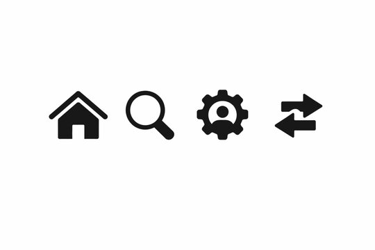 A set of four black icons on a white background