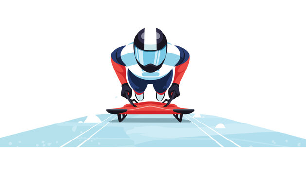 A bobsled athlete in a racing sled on a winter track
