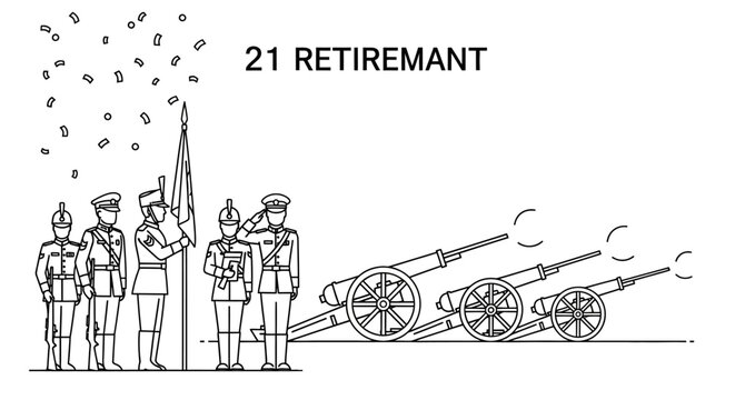 Military Retirement Ceremony with Cannon Salute and Confetti