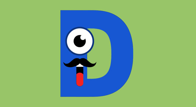 Cartoon Character 'D' with Single Eye and Mustache