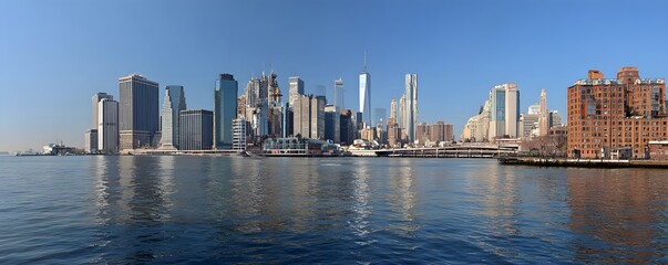 Naklejka premium Chicago skyline reflection on calm lake