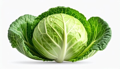Fototapeta premium Fresh green cabbage head isolated on white background for healthy food concepts