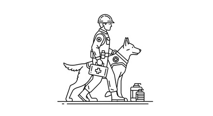 Search and Rescue Team: Rescuer with Dog and Medical Kit