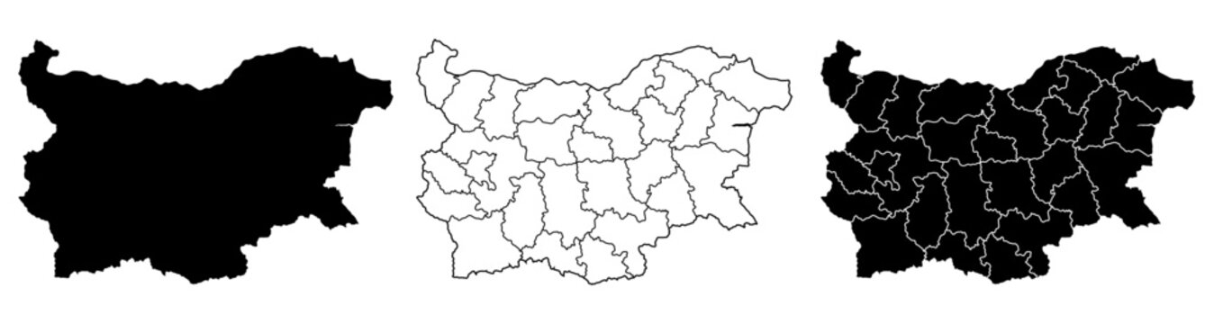 Bulgaria map isolated on white background. Bulgaria country map. Low detailed. Solid simple style. Bulgaria map silhouette linear and black illustration. Black and white. Vector editable