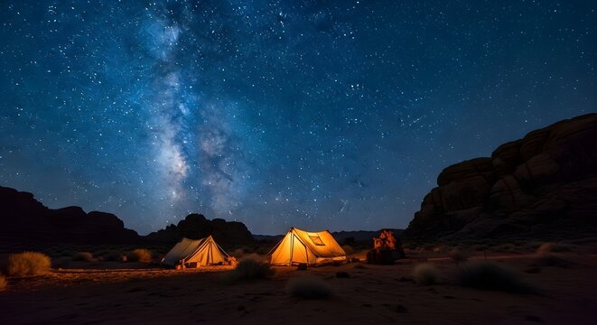 星降る夜：砂漠の遠征キャンプ