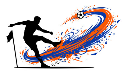 Fototapeta premium Soccer player silhouette kicking ball with colorful paint splash vector illustration