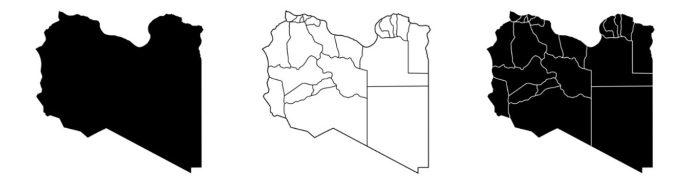 Libya map isolated on white background. Libya country map. Low detailed. Solid simple style. Libya map silhouette linear and black illustration. Black and white. Vector editable