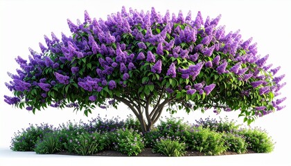 Obraz premium Vibrant purple lilac tree isolated on white background for decorative purposes