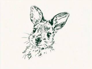 Fototapeta premium A hand-drawn illustration of a rabbit, with delicate line art emphasizing its features and innocence, captured in a minimalist style.