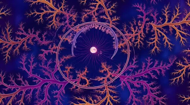 Abstract image of a biological structure with branching patterns and central sphere