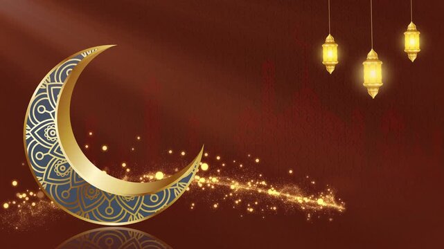 Background for events, happy Ramadan Kareem and Eid al-Fitr, with lanterns and a crescent moon. Perfect for event banners, festivals, and social media greetings. Repeating background.