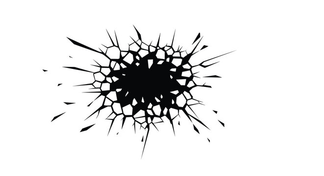 Detailed black crack or broken glass pattern with many lines radiating from a central point on a white background.