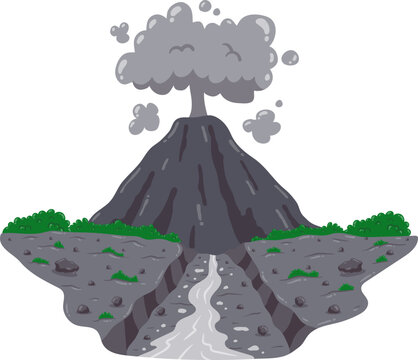 Ilustrasi Bencana Erupsi Gunung Dengan Awan Debu Wedus Gembel