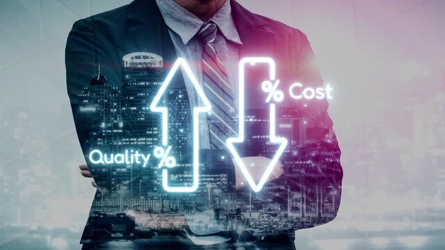 Business concept showing cost reduction and quality increase using Lean, Six Sigma, and Total Quality Management (TQM) to enhance efficiency, value, and customer satisfaction. Muxer