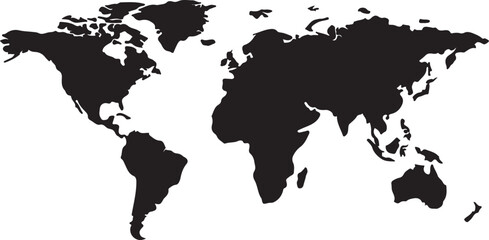Obraz premium Black and white flat map on a white background globe continents