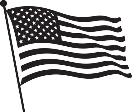 Black and white american flag waving on a pole usa flag