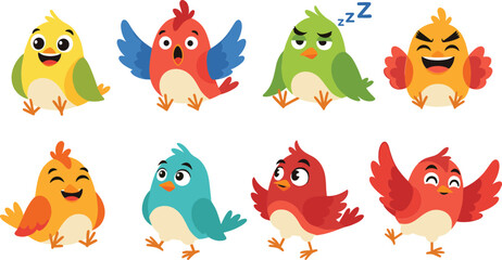 Cute Cartoon Bird Character Set with Funny Emotions and Expressions, Colorful Baby Bird Mascot Collection for Kids Illustration, Stickers, Animation and Vector Design © Sumon Creative