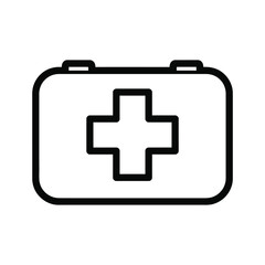 Obraz premium Simple outline icon representing a medical first aid kit with a red cross symbol for emergency healthcare services
