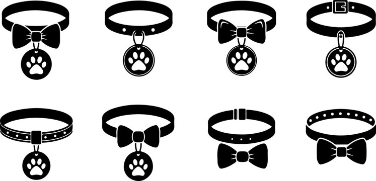 Dog collar silhouette illustration set   