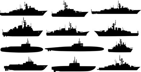 Obraz premium Naval ship silhouettes
