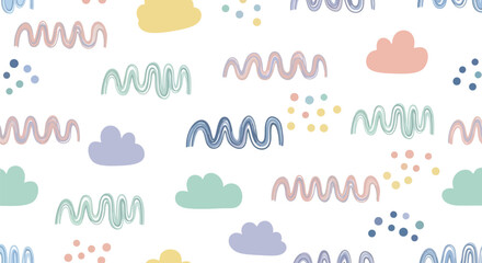 Seamless pastel abstract cloud vector pattern for kids, nursery, and playful backgrounds