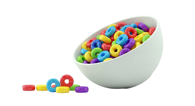 Bowl of colorful fruit cereal loops