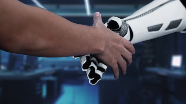A human hand and a robotic hand point at a high-tech display showcasing cost reduction graphs, symbolizing collaboration between technology and business strategies. Auvana