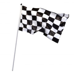 Obraz premium A classic black and white checkered flag, representing victory, waves proudly on a white pole
