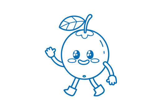 Cute Cartoon Ambarella Tropical Fruit Line Art Outline Drawing Illustration