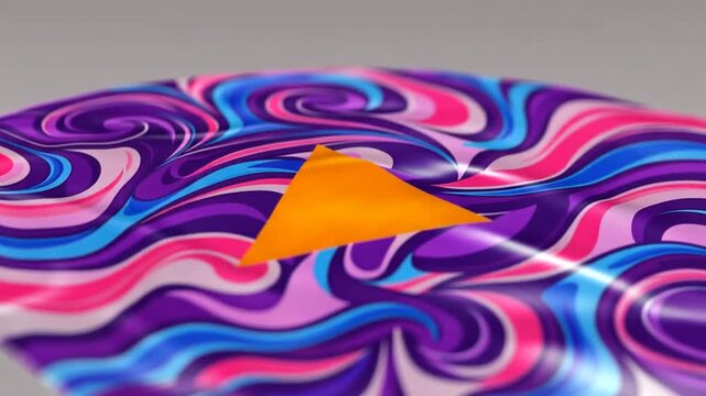 Colorful swirling patterns with play button.