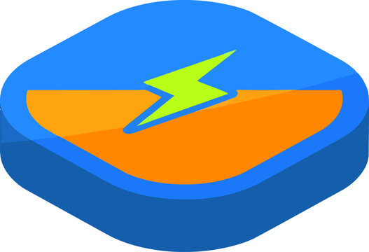 Blue hexagonal icon with an orange band and a bright green lightning bolt symbol.