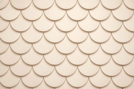Cream-colored 3D scallop pattern with overlapping rounded tiles creating a textured decorative background.