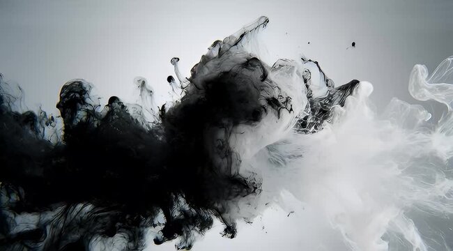 Abstract monochrome ink in water creating a dynamic and artistic composition