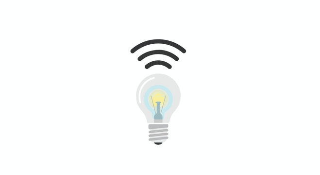 Smart light bulb vector illustration with wireless wifi signal icon isolated on white background