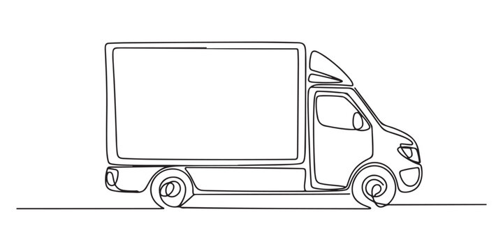 One continuous drawn single art line doodle drawing sketch Truck with Cargo Trailer Driving. Concept of global container transport. one line Icon drawing.