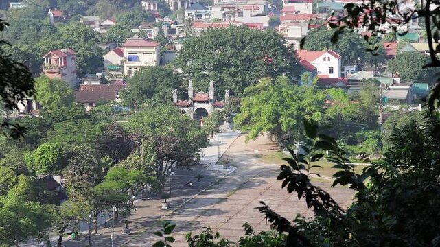 A scenic view of  Hoa Lu Ancient Capital, Ninh Binh, Vietnam. The temple is a place of pilgrimage for the Vietnamese people to honor their ancestors.