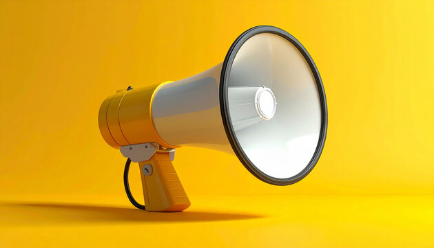 Yellow megaphone illustration on yellow background isolated studio shot
