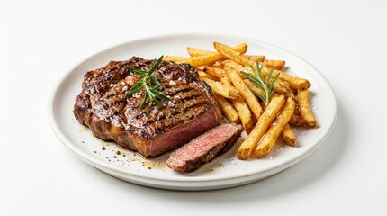 Gourmet lamb chops with roasted potatoes and lemon served on rustic dining table