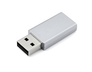 Isolated Small Gray USB Flash Drive Computer Data Port Storage Device on Plain Backdrop