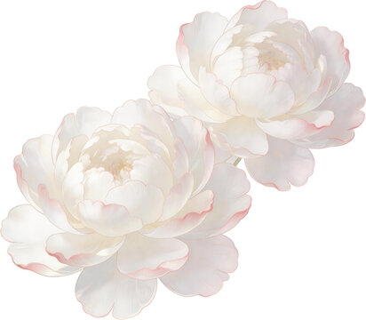 優雅な白い牡丹とピンクの縁取りイラスト