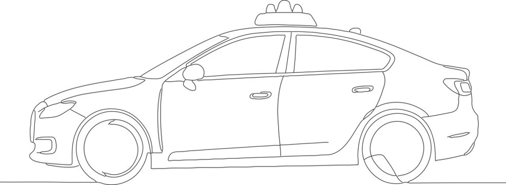 Simple Outline Line Drawing of Taxi Cab Vehicle Transportation Service