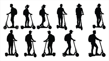 Fototapeta premium A Comprehensive Silhouette Set of People on Electric Scooters