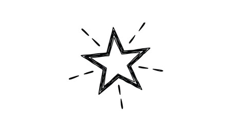 Obraz premium Simple black and white hand-drawn star illustration with radiating lines indicating shining or glowing on a plain background.