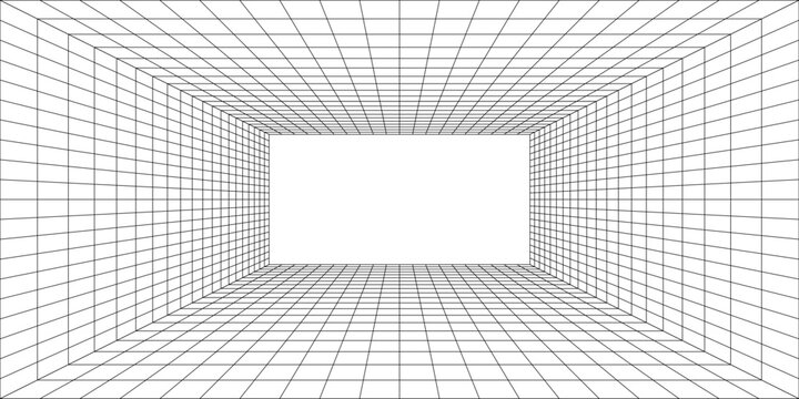 Perspective grid background 3d Vector illustration. Interior design Model projection background template. Line one point perspective
