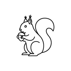 Fototapeta premium A cute cartoon squirrel holding an acorn in a simple line drawing style