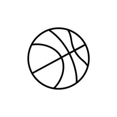 Minimalist black outline of a basketball with classic seam patterns